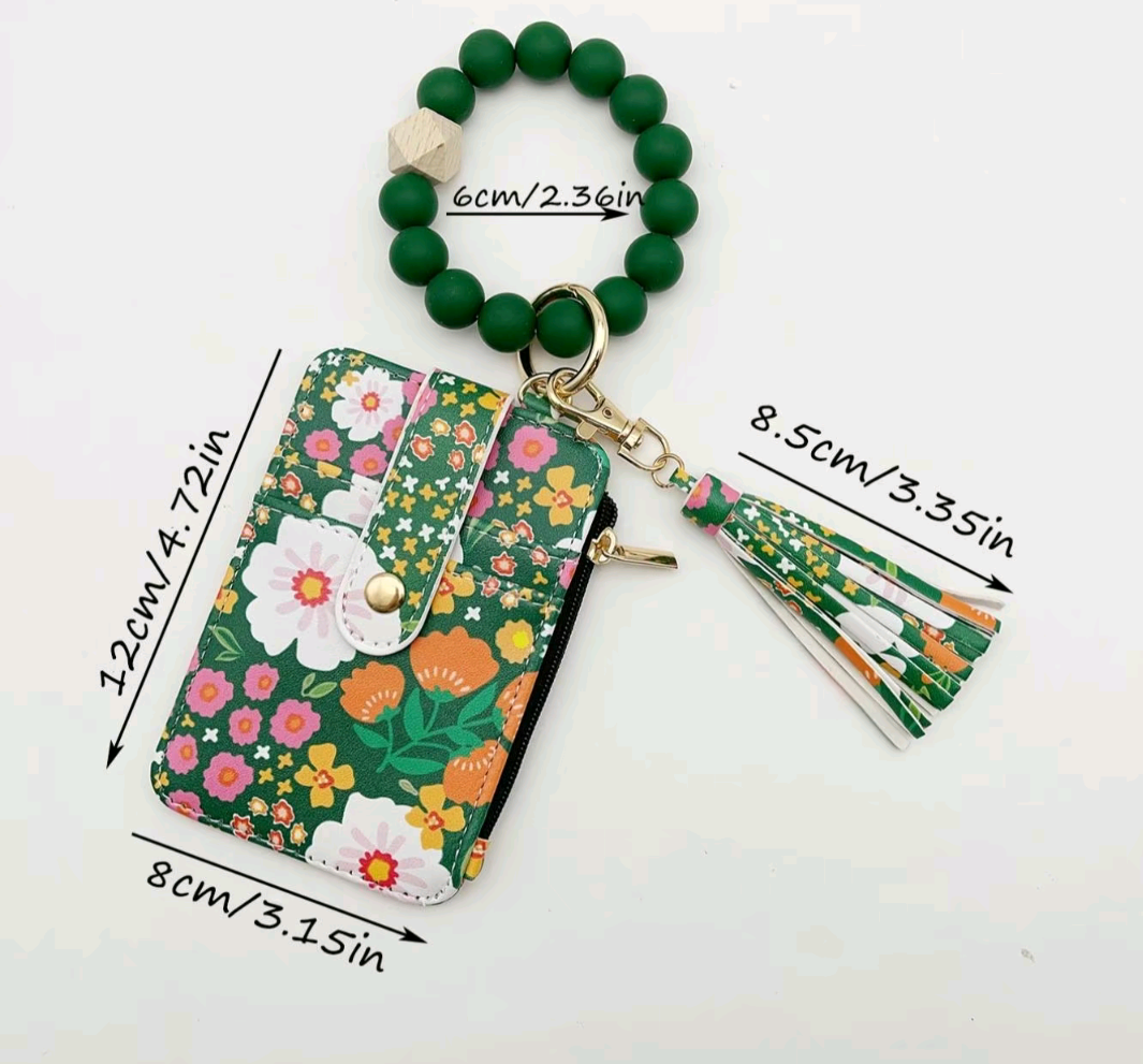 Green Floral Bracelet Keychain and Card Holder π