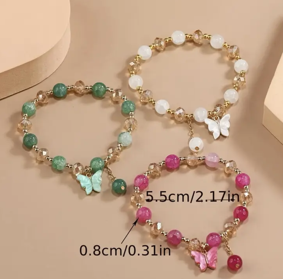 Bracelets in a set of three with a butterfly charm 🦋🦋