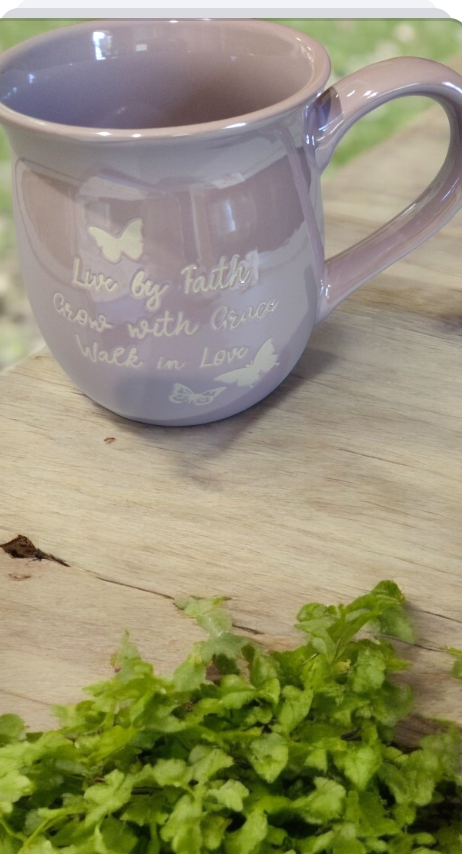 Coffee or tea mug with a Bible quote in purple