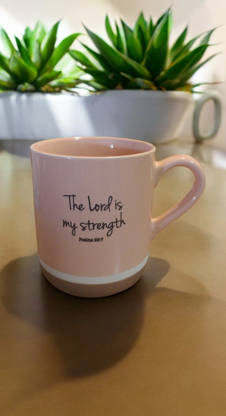 Coffee mug with a Bible quote from Psalm 28:7