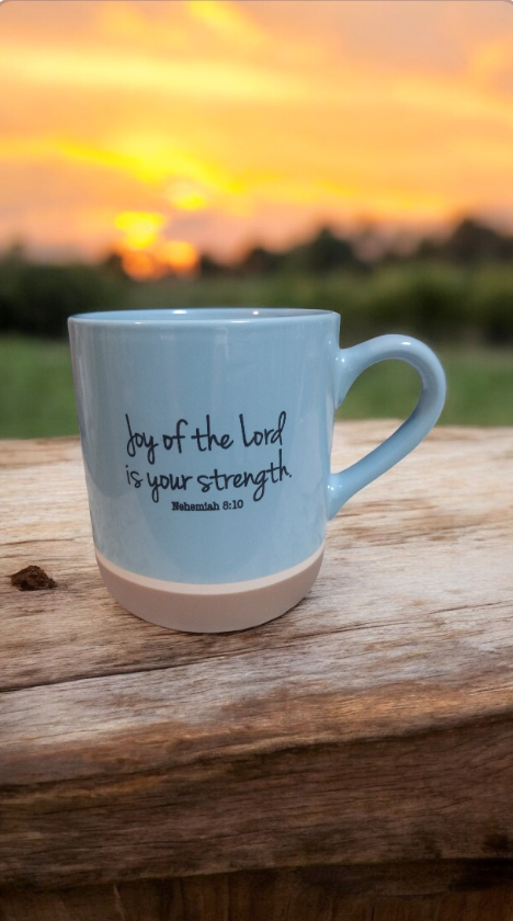 Mug with Bible quote "Nehemiah 8:10"
