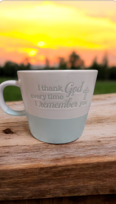 Coffee mugs with Bible quotes from Philippians 1:3-11