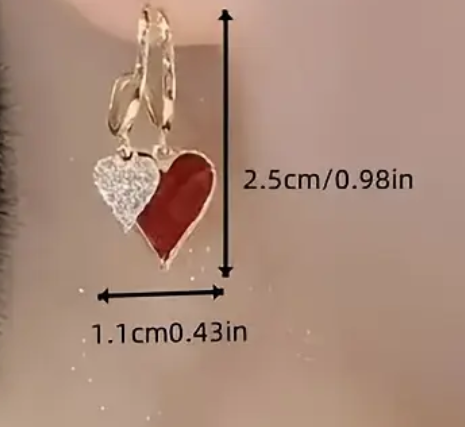 Red Gold Heart Dangle Earrings