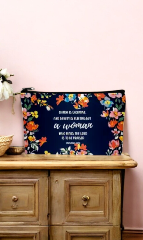 Floral Bible Verse Cosmetic Bag