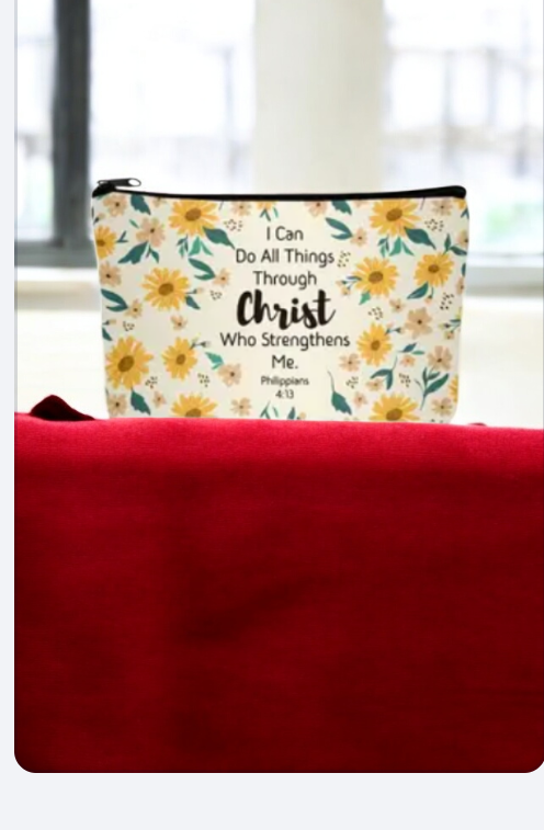 Floral cosmetic bag with Bible quotes