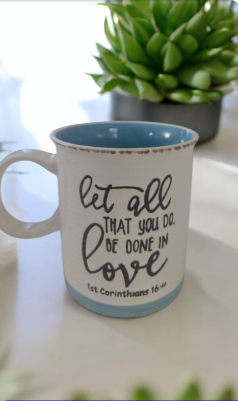 Coffee mug with Bible quote from 1 Corinthians
