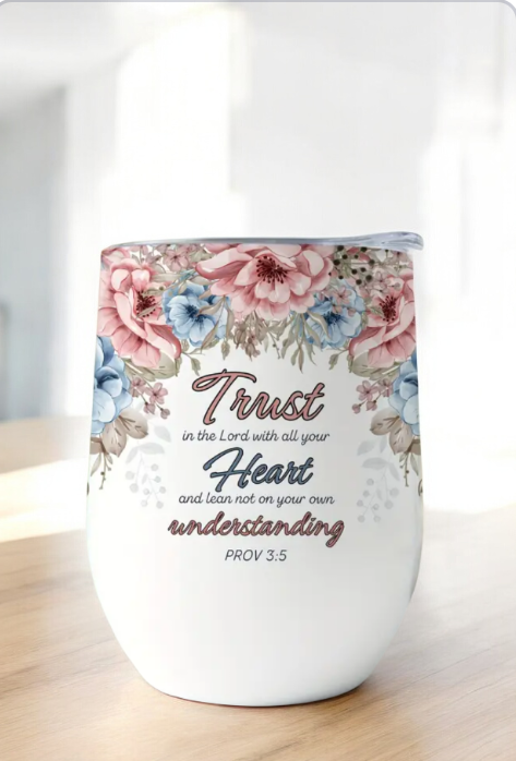 Vasos floral de acero inoxidable con citas biblica en proverbios 3:5