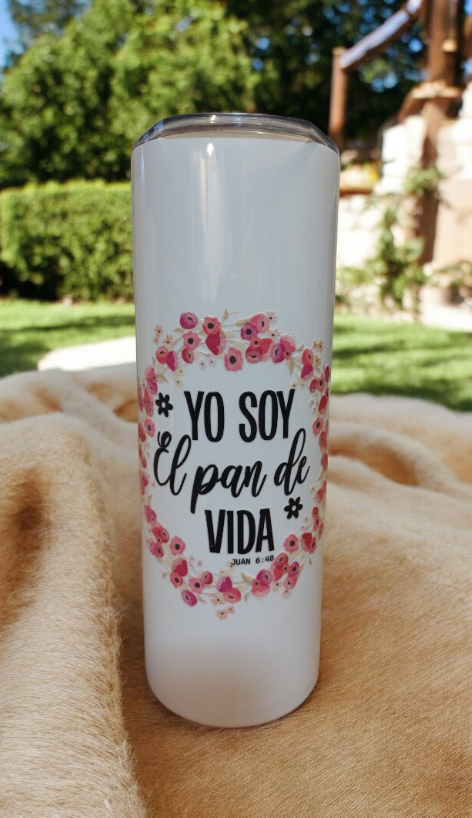 Vaso floral con citas biblicas en acero inoxidable