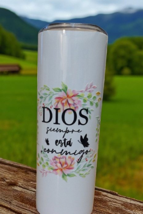 Vaso con citas biblicas floral en acero inoxidable