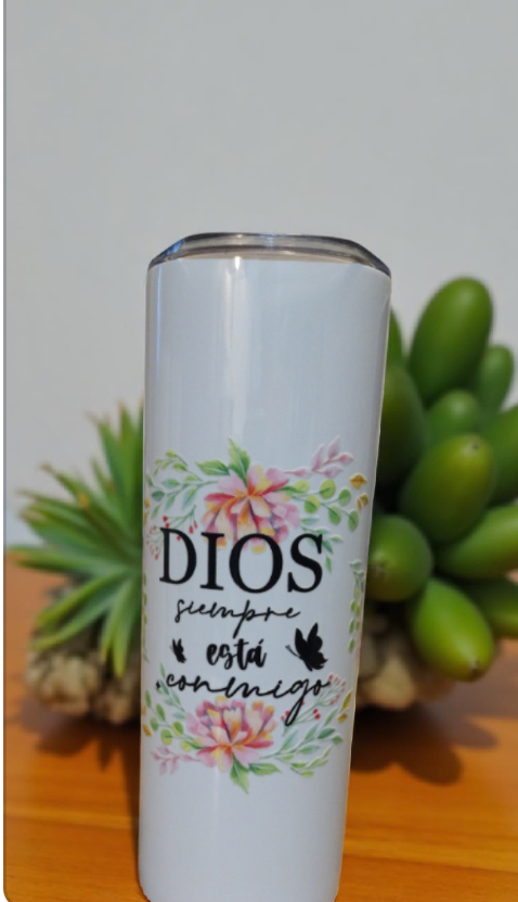 Vaso con citas biblicas floral en acero inoxidable