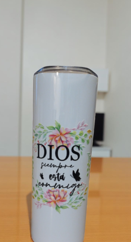 Vaso con citas biblicas floral en acero inoxidable