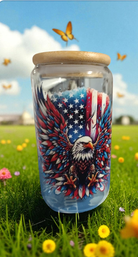 Vaso en cristal alusivo al 4 de julio