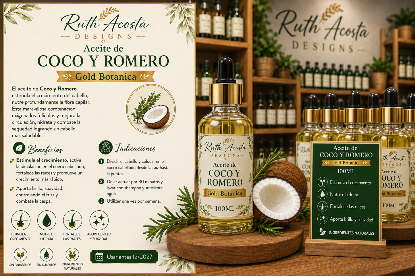 Aceite Coco y Romero para el cabello