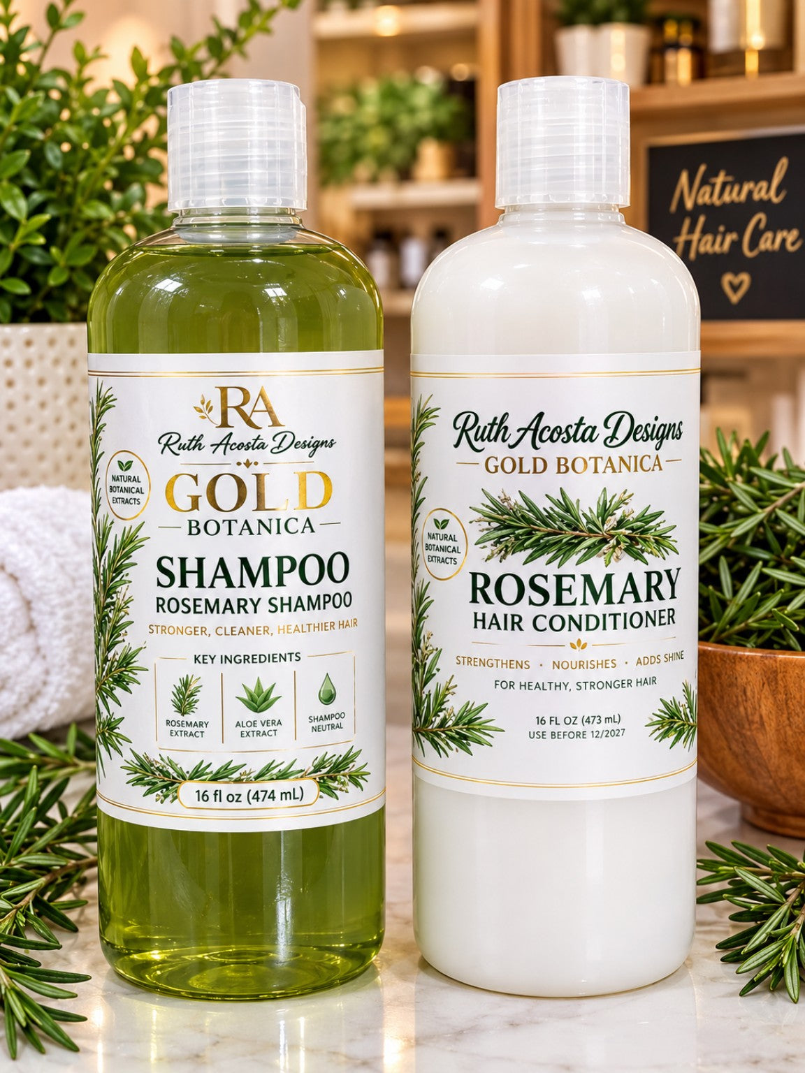 Juego de shampoo , Acondicionador y aceite de Romero