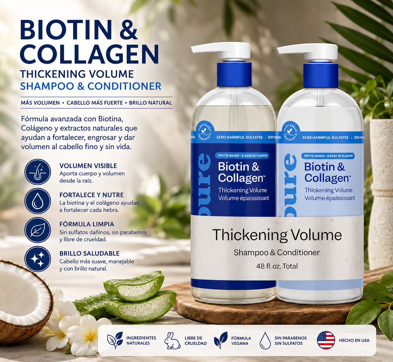 Shampoo y acondicionador de Biotina y Colágeno