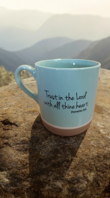 Coffee mug with Bible quote from Proverbs 3:5