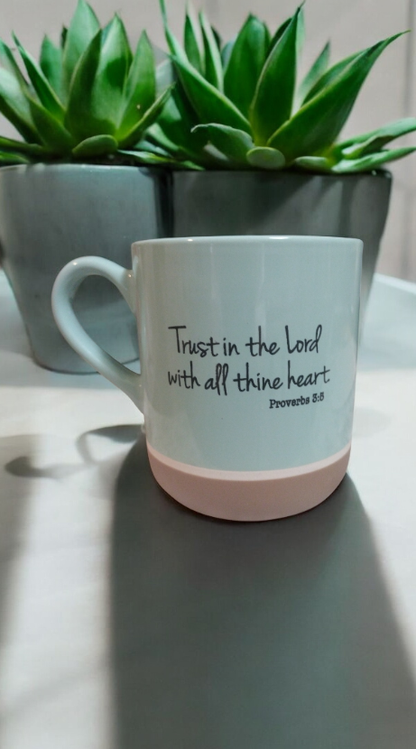 Coffee mug with Bible quote from Proverbs 3:5
