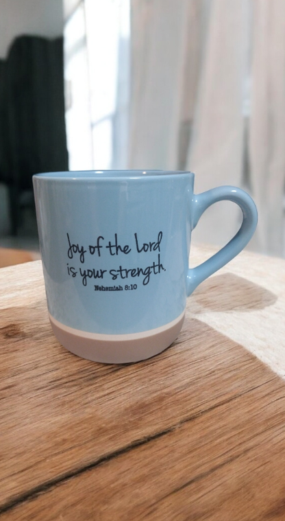 Mug with Bible quote "Nehemiah 8:10"