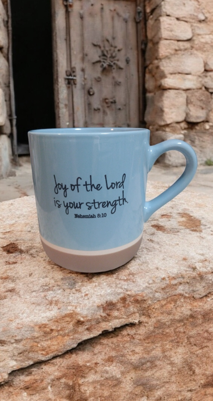 Mug with Bible quote "Nehemiah 8:10"