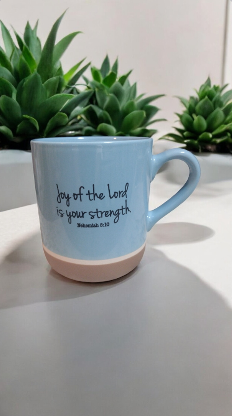 Mug with Bible quote "Nehemiah 8:10"