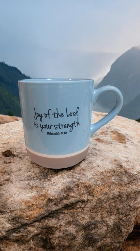Mug with Bible quote "Nehemiah 8:10"