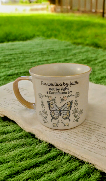 Coffee mug with butterfly and flower print and Bible quote🦋