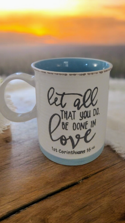 Coffee mug with Bible quote from 1 Corinthians