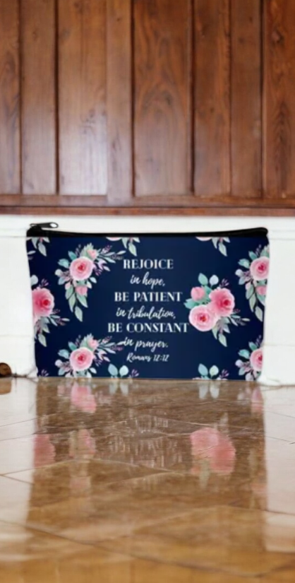 Floral cosmetic bag with Bible quotes