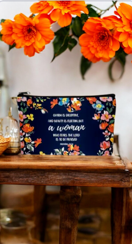 Floral Bible Verse Cosmetic Bag