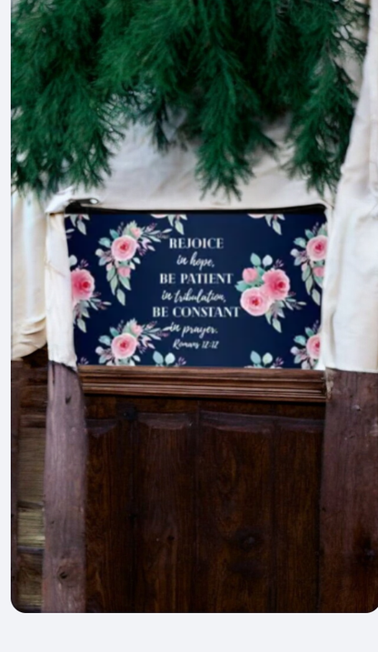 Floral cosmetic bag with Bible quotes