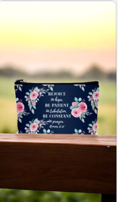 Floral cosmetic bag with Bible quotes