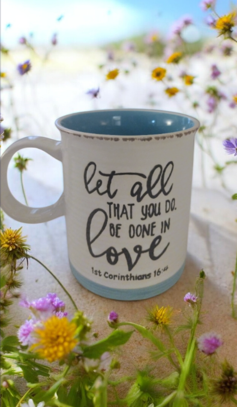 Coffee mug with Bible quote from 1 Corinthians