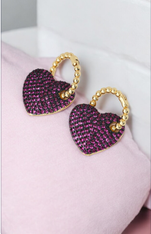 Pendiente fucsia corazón circonita