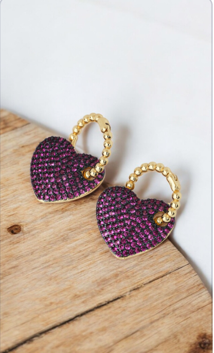 Pendiente fucsia corazón circonita