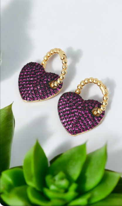 Pendiente fucsia corazón circonita