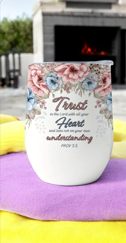 Vasos  floral de acero inoxidable con citas biblica en proverbios 3:5