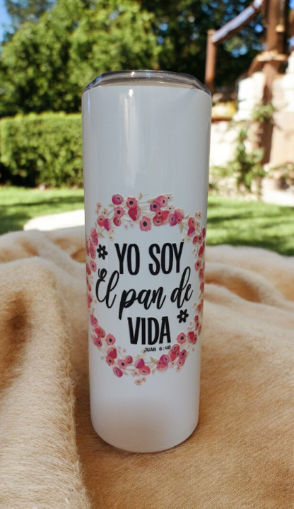 Vaso floral con citas biblicas en acero inoxidable