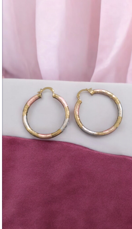 Aretes Aros dorados en combinación rosa y plata