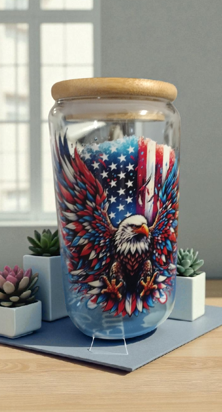 Vaso en cristal alusivo al 4 de julio