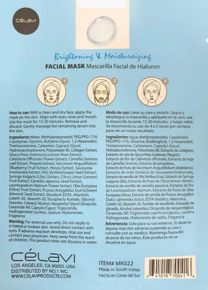 Celavi mascarillas facial Hialurónico Acid