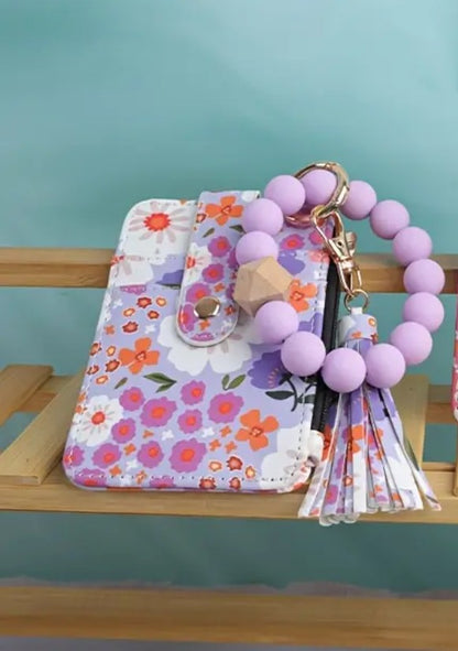 Llavero en Forma de Pulsera  Floral y Porta Tarjetas