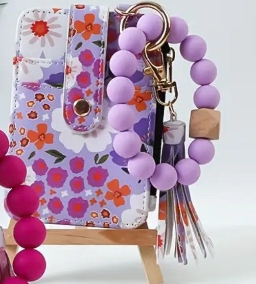 Llavero en Forma de Pulsera  Floral y Porta Tarjetas