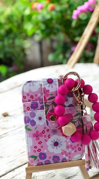 Llaveros en Forma de Pulsera rosa y Porta Tarjeta 🌸
