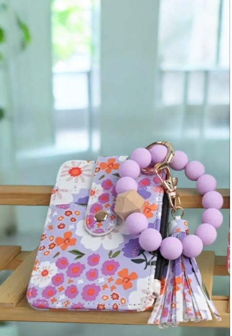 Llavero en Forma de Pulsera  Floral y Porta Tarjetas