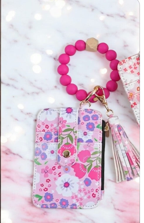 Llaveros en Forma de Pulsera rosa y Porta Tarjeta 🌸