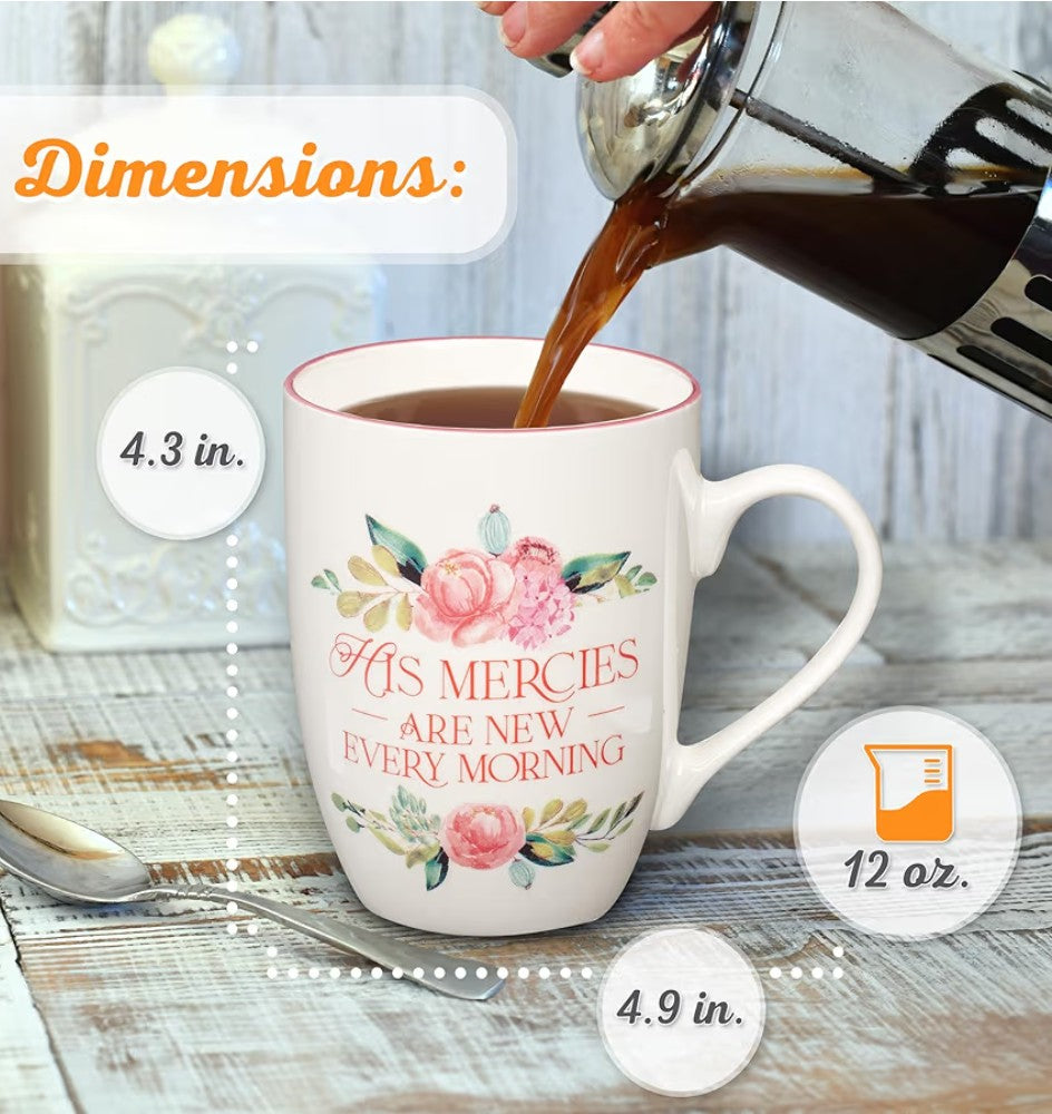 Taza floral para café con pasaje bíblico