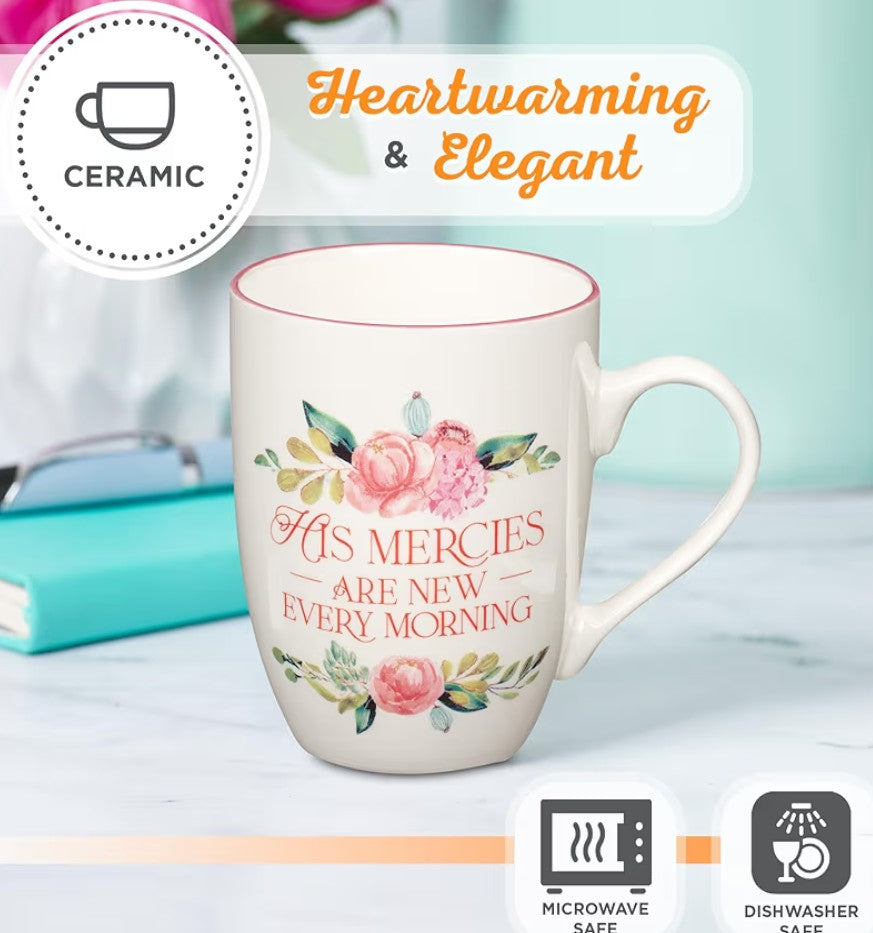 Taza floral para café con pasaje bíblico