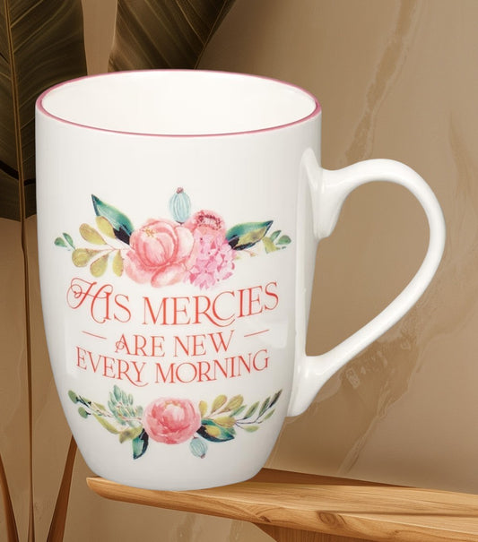 Taza floral para café con pasaje bíblico