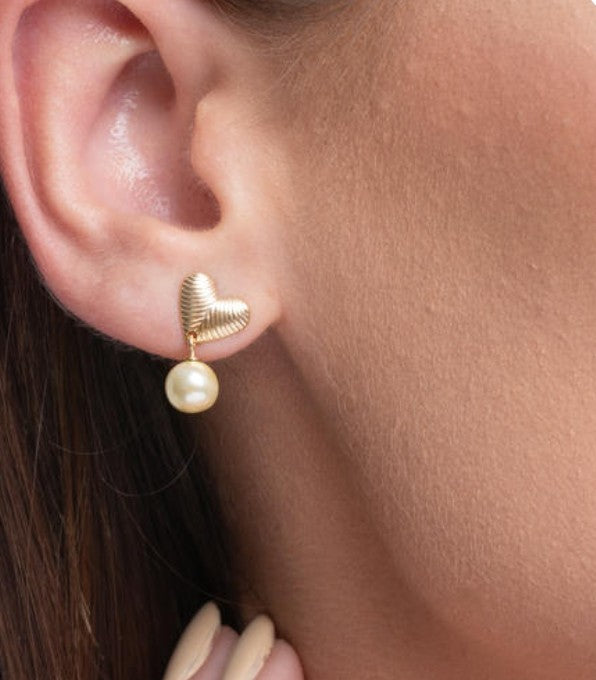 Gold Heart Earrings with Pearls