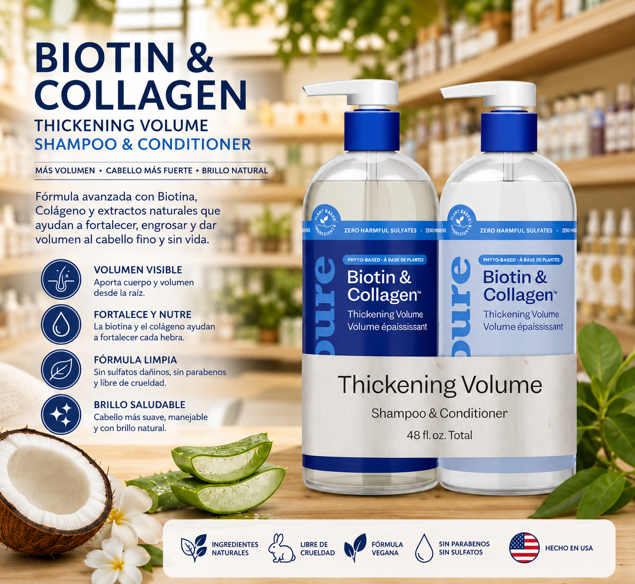 Shampoo y acondicionador de Biotina y Colágeno